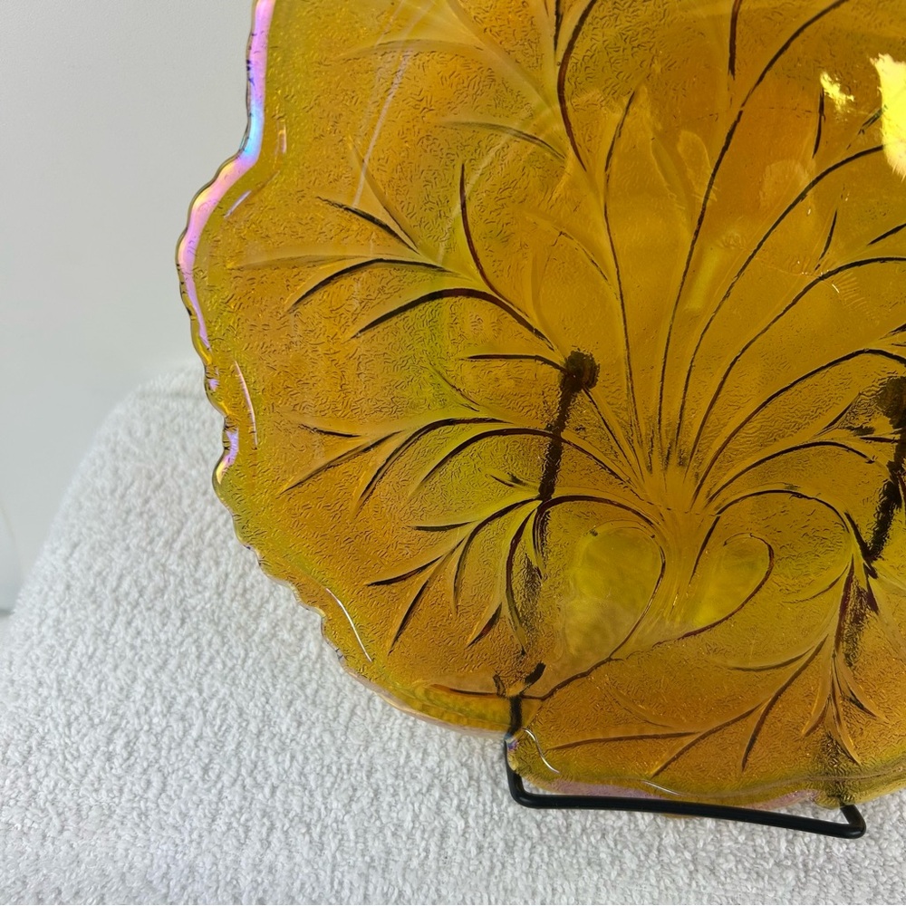 VTG Carnival Indiana Glass Tree Of Life Iridescent 10” Scallop Serving Plate - Picture 6 of 10